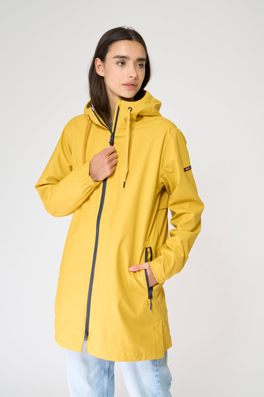 100% waterproof rain jacket with striped lining