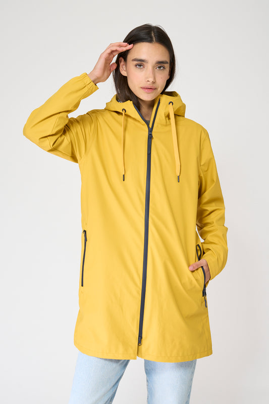 100% waterproof rain jacket with striped lining