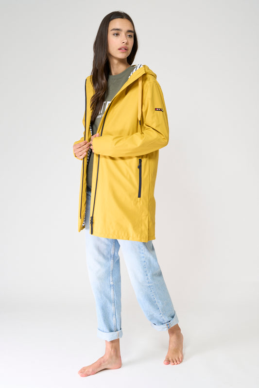 100% waterproof rain jacket with striped lining