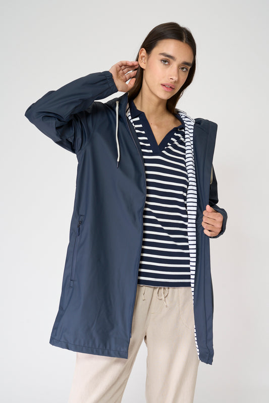 100% waterproof rain jacket with striped lining