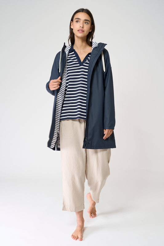 100% waterproof rain jacket with striped lining