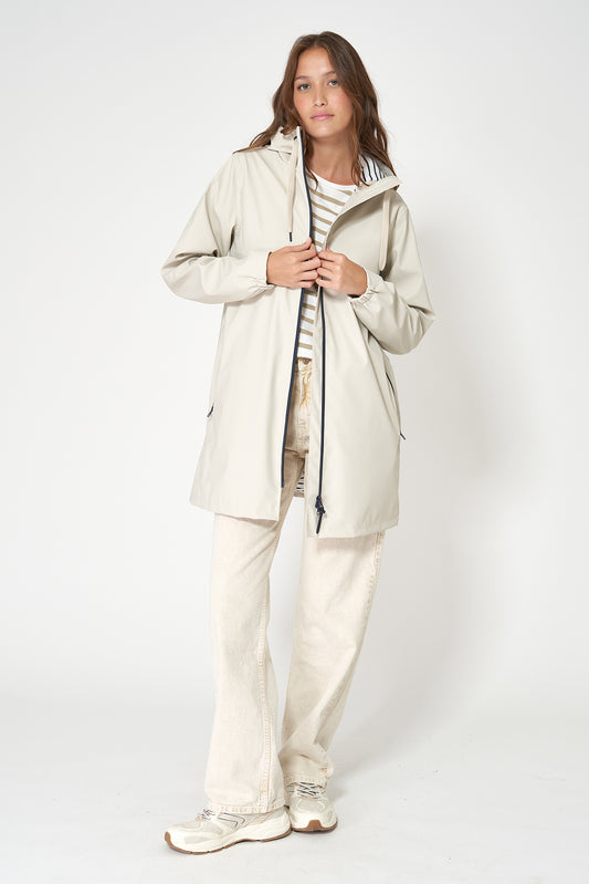 100% waterproof rain jacket with striped lining