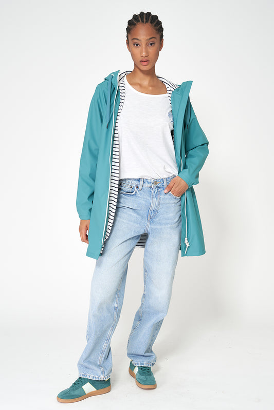 100% waterproof rain jacket with striped lining