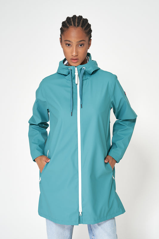 100% waterproof rain jacket with striped lining