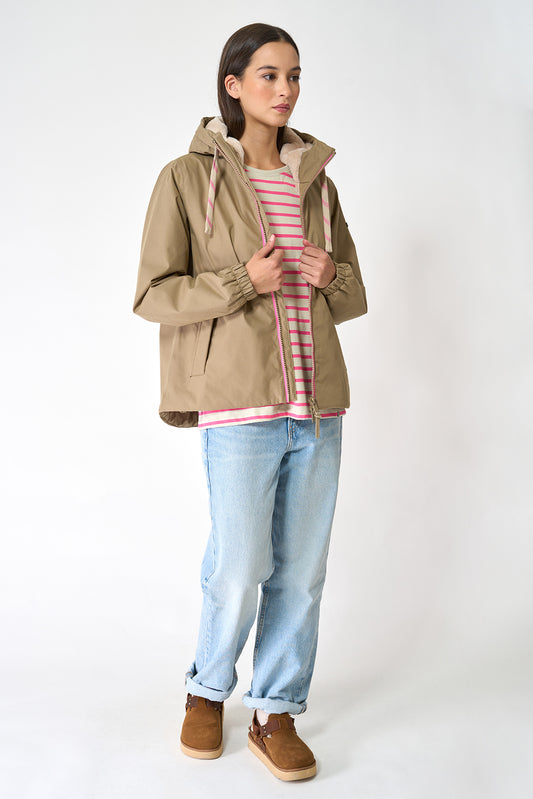 100% waterproof cotton jacket with a short-pile lining