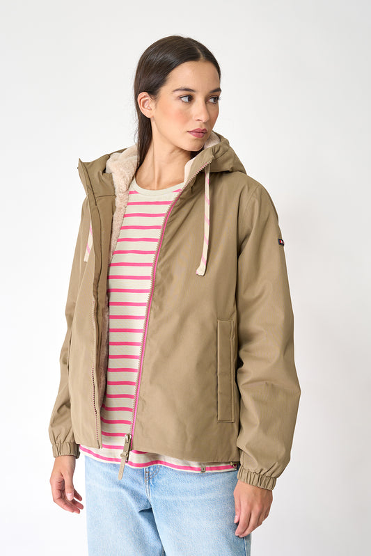 100% waterproof cotton jacket with a short-pile lining