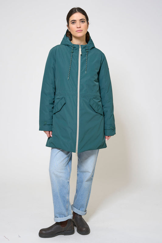 Waterproof coat with waist detail
