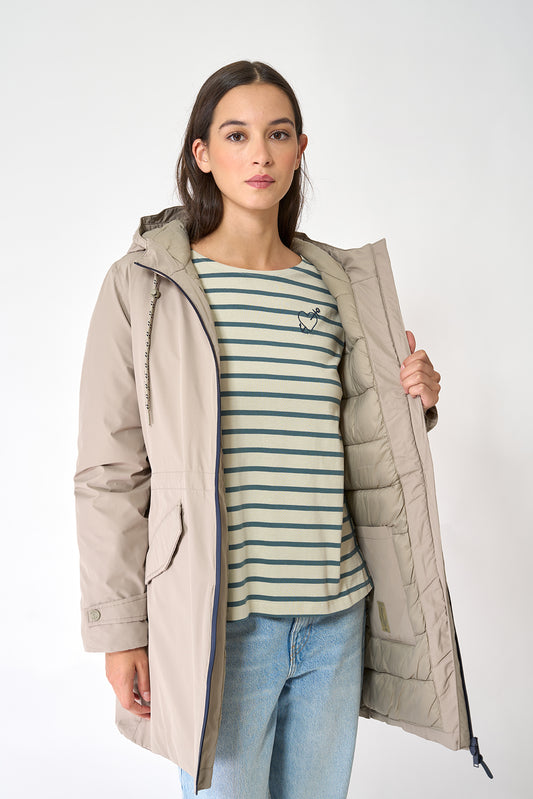 Waterproof coat with waist detail