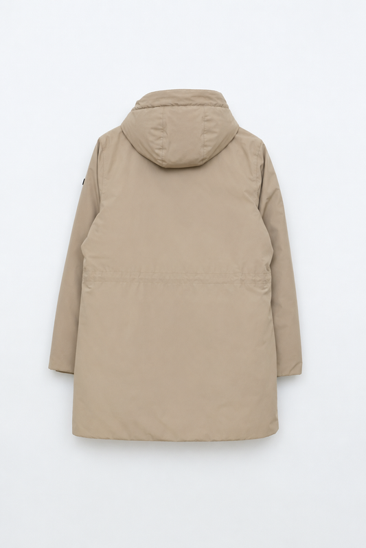 Waterproof coat with waist detail