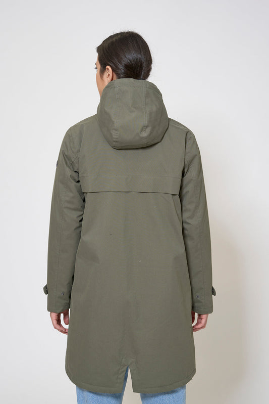 100% waterproof cotton, sherpa-lined coat