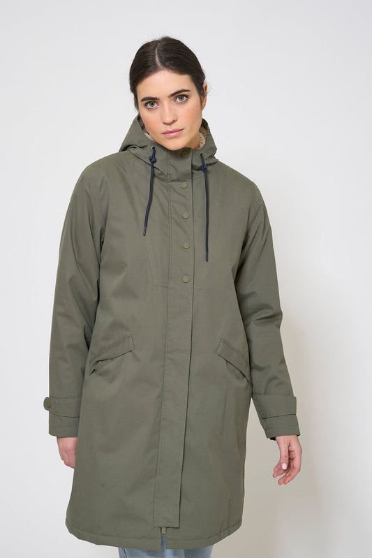 100% waterproof cotton, sherpa-lined coat