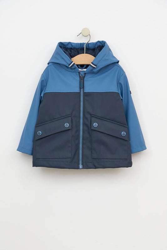 Two-tone baby raincoat with fleece lining