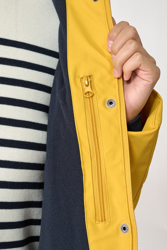 Short waterproof jacket with duffle-style detailing