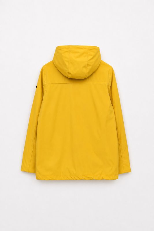 Short waterproof jacket with duffle-style detailing