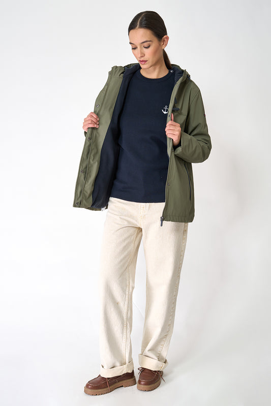 Short waterproof jacket with duffle-style detailing