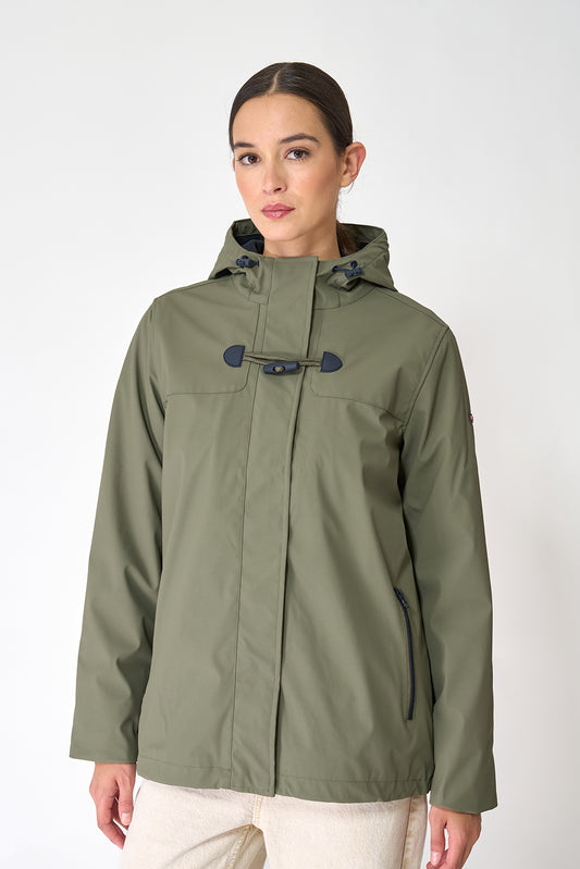 Short waterproof jacket with duffle-style detailing