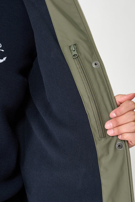 Short waterproof jacket with duffle-style detailing
