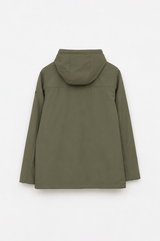 Short waterproof jacket with duffle-style detailing