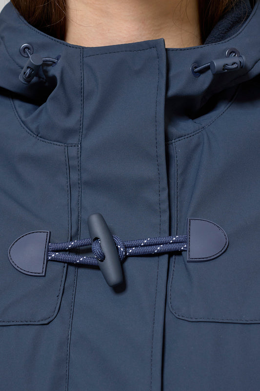 Short waterproof jacket with duffle-style detailing