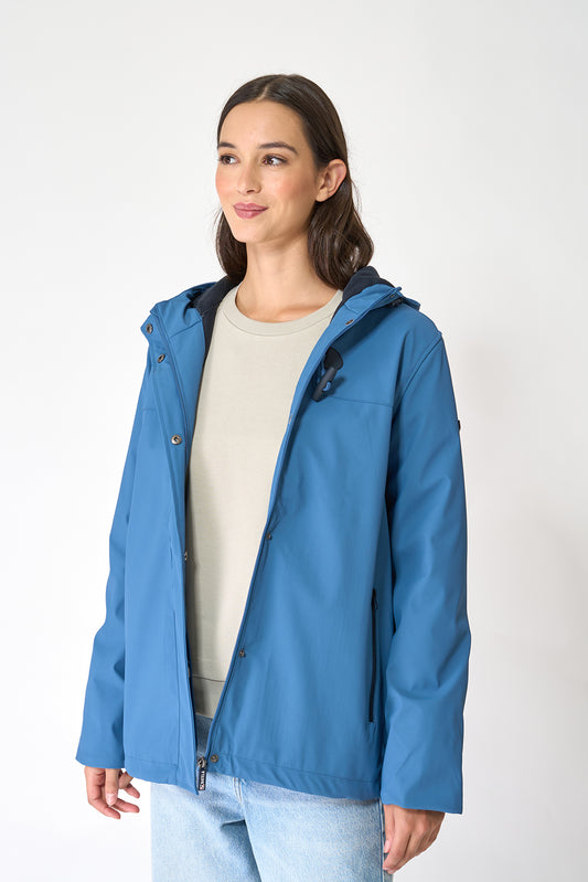 Short waterproof jacket with duffle-style detailing