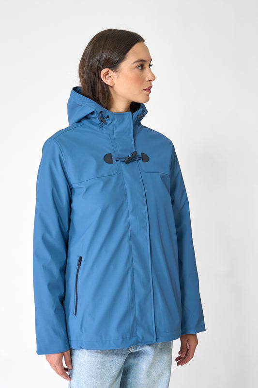 Short waterproof jacket with duffle-style detailing