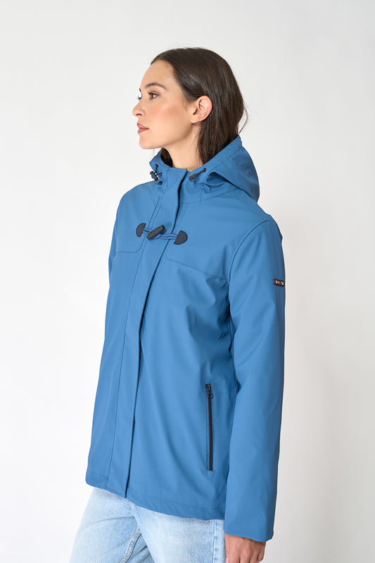 Short waterproof jacket with duffle-style detailing