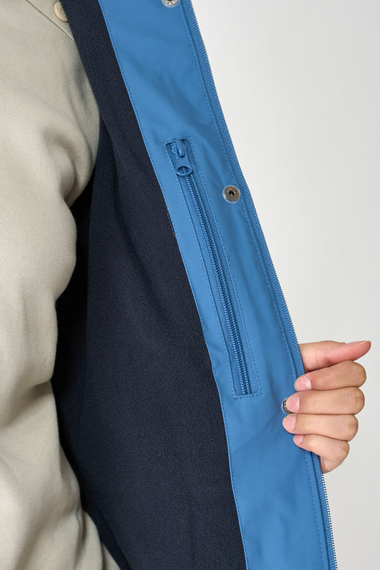 Short waterproof jacket with duffle-style detailing