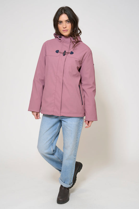 Short waterproof jacket with duffle-style detailing