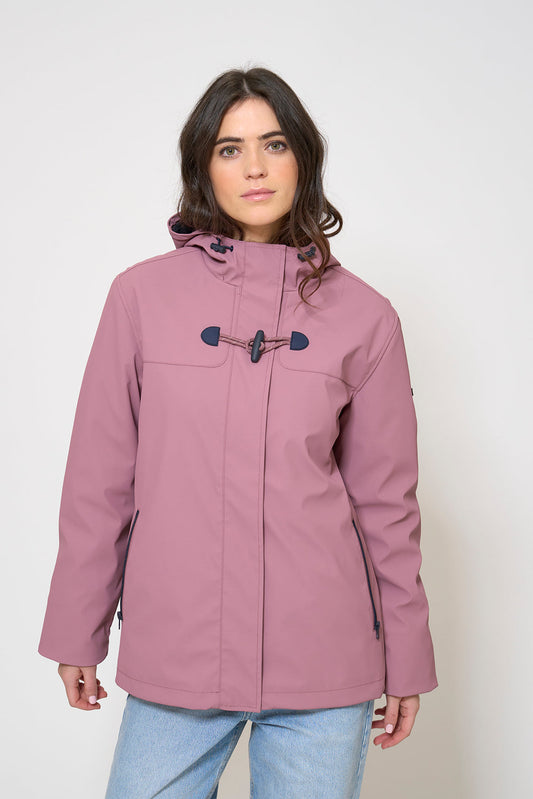 Short waterproof jacket with duffle-style detailing
