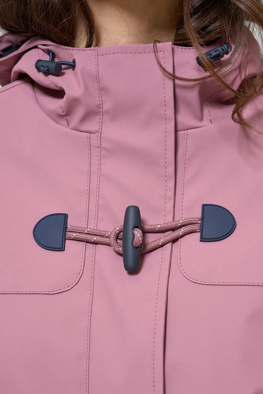 Short waterproof jacket with duffle-style detailing
