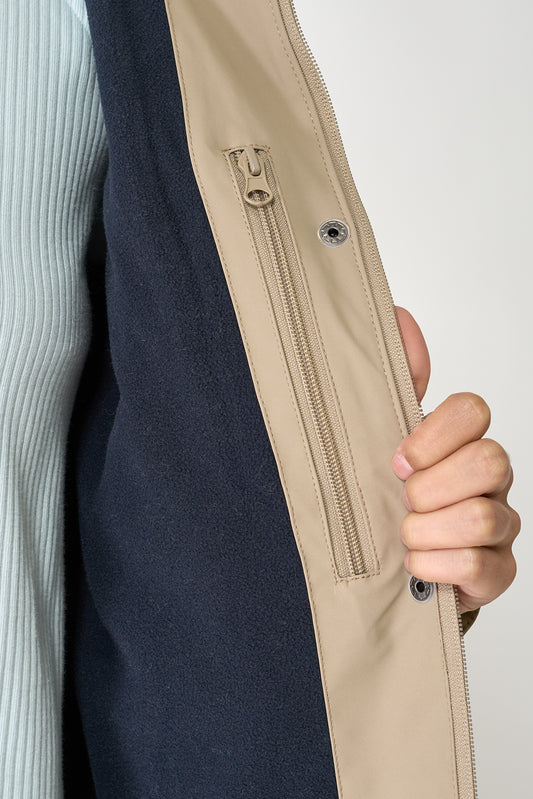 Short waterproof jacket with duffle-style detailing