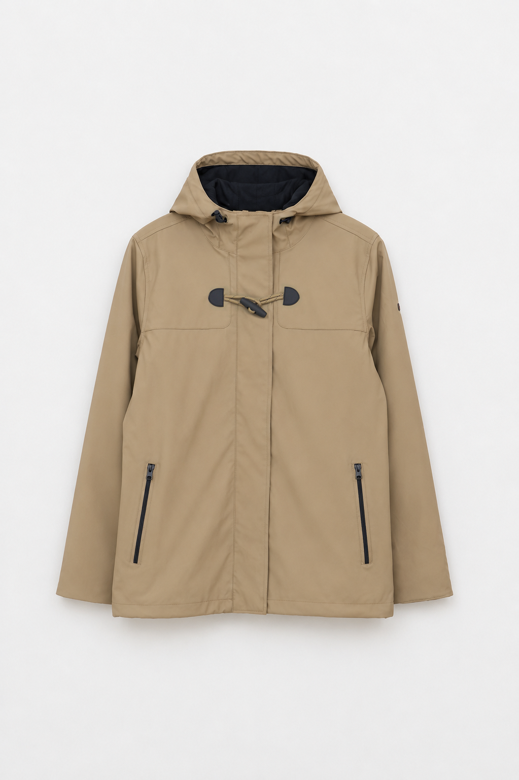 Short waterproof jacket with duffle-style detailing
