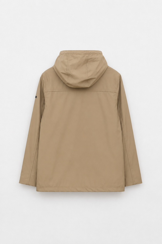 Short waterproof jacket with duffle-style detailing