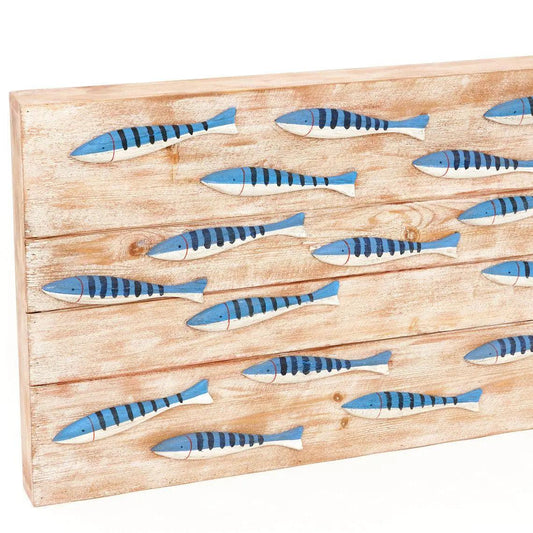 Wooden box with a school of white and blue fish - D2269