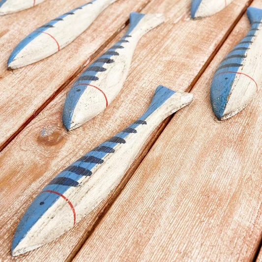 Wooden box with a school of white and blue fish - D2269