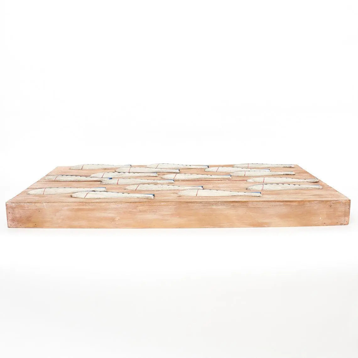Caja de madera con banco de peces blancos y azules - D2269 Batela