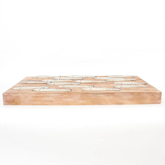 Wooden box with a school of white and blue fish - D2269