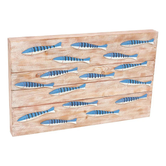 Wooden box with a school of white and blue fish - D2269
