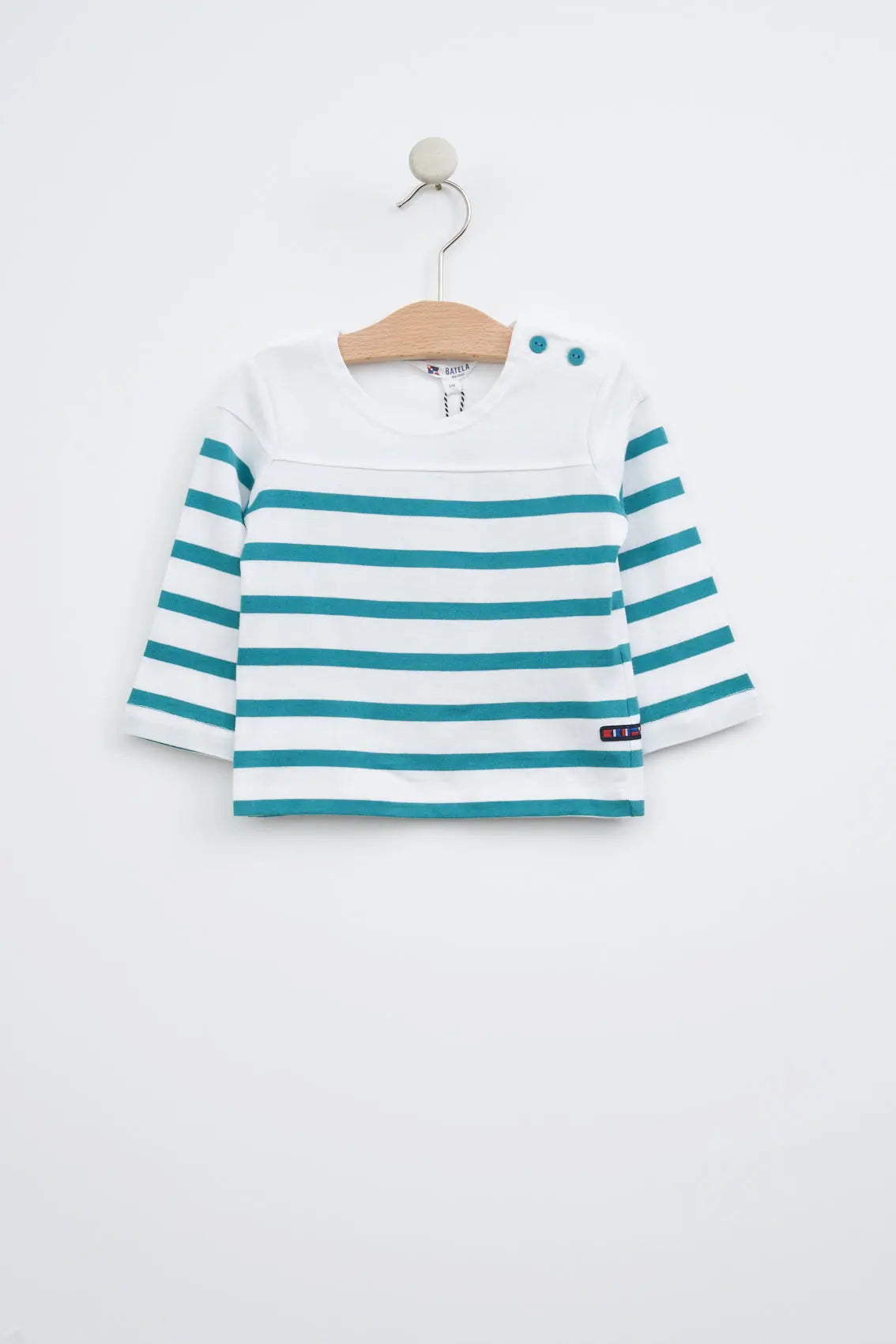 Long-sleeved cotton baby t-shirt with sailor stripes (OUTLET) SS25