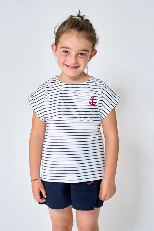 Short-sleeved T-shirt with fine stripes