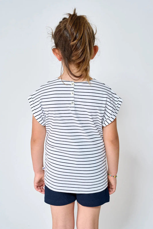 Short-sleeved T-shirt with fine stripes