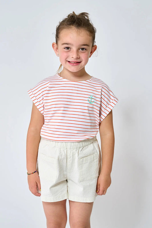 Camiseta de algodón con rayas finas manga japonesa