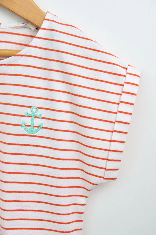 Camiseta de algodón con rayas finas manga japonesa