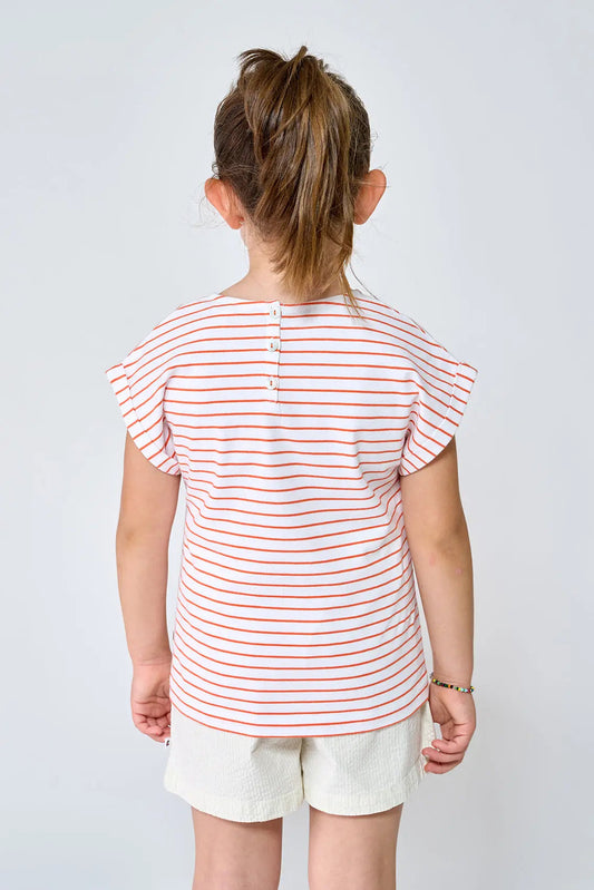 Camiseta de algodón con rayas finas manga japonesa