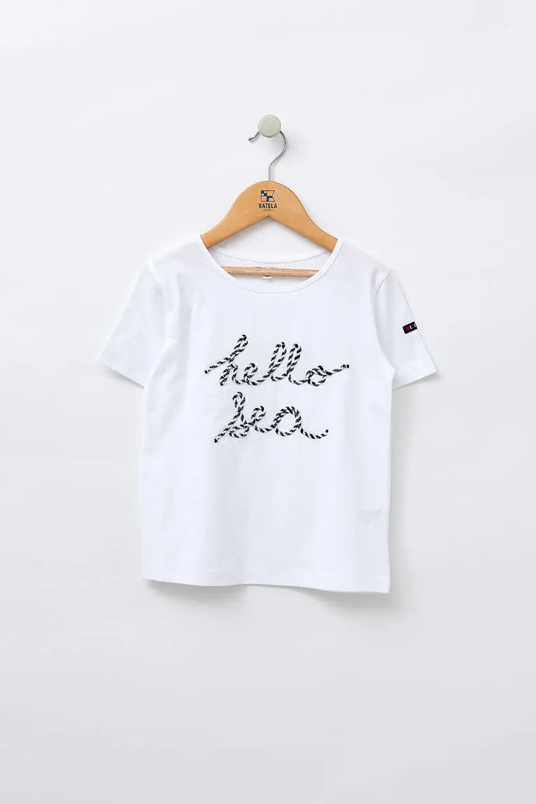 Girl's cotton T-shirt 'Hello Sea'.