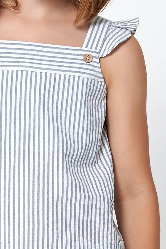 Seersucker striped sleeveless T-shirt 100% cotton