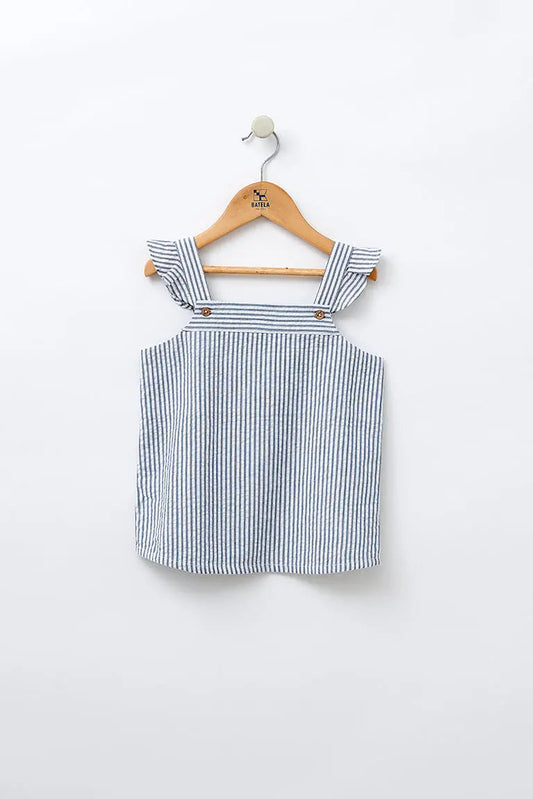Seersucker striped sleeveless T-shirt 100% cotton