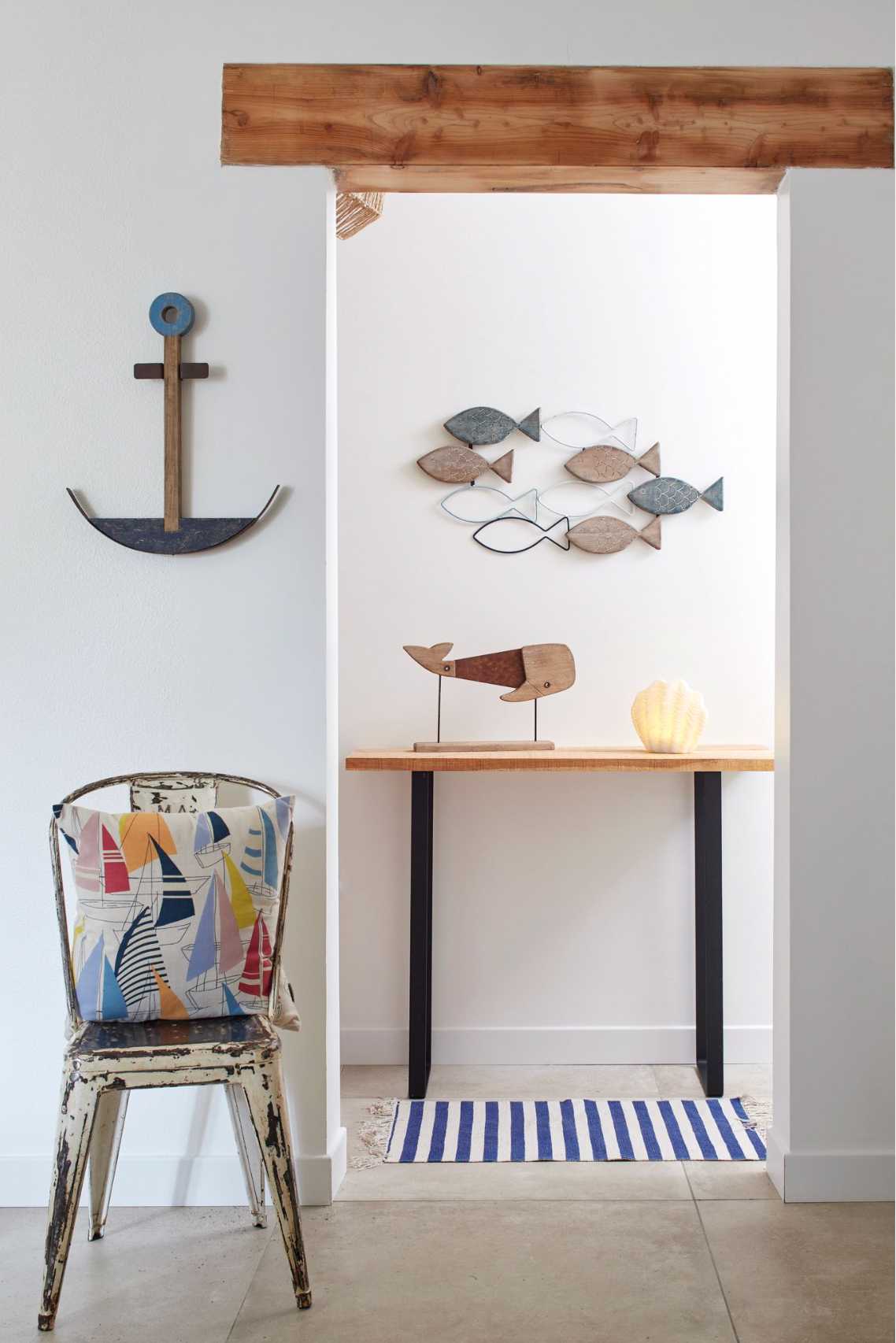 Ballena decorativa de madera y metal estilo náutico Batela