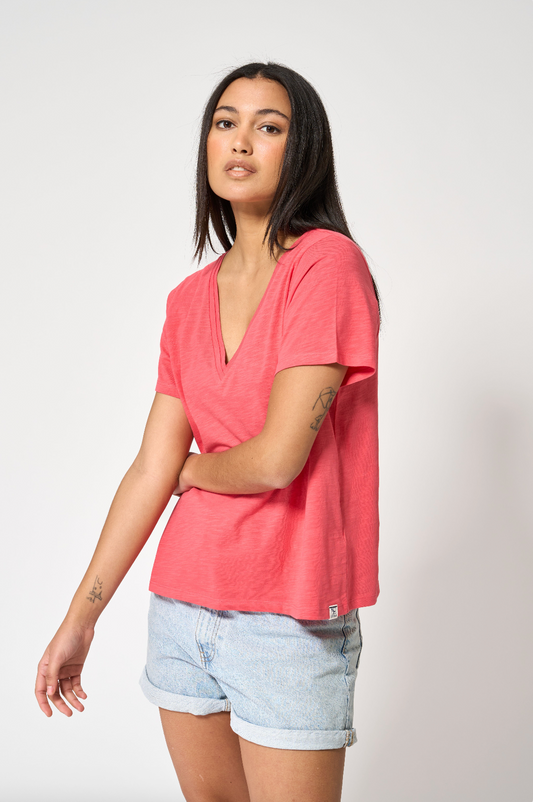 T-shirt flammé manches courtes et col en V