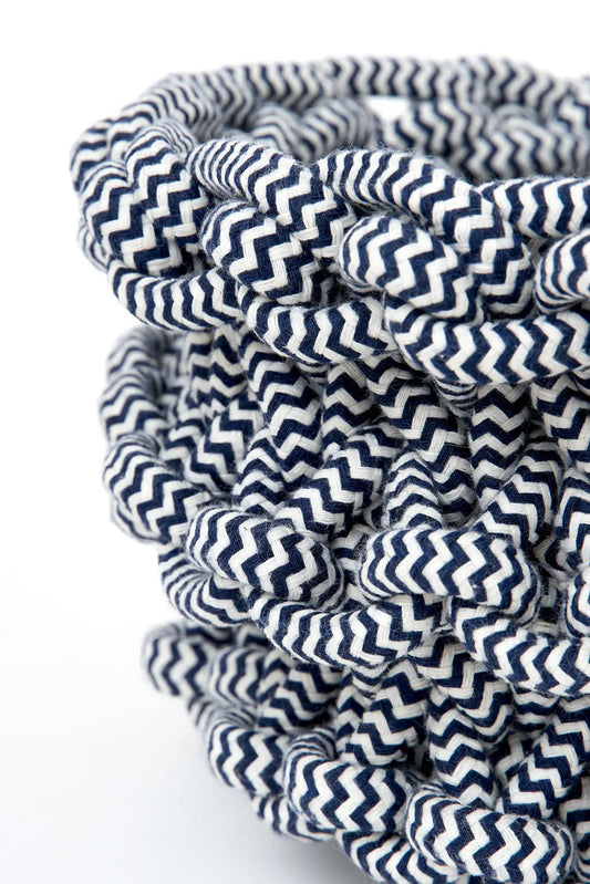 Cesta redonda de cuerda y cuero - D1171 - Batela